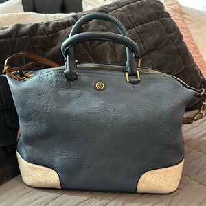 Tory Burch Navy and Cream Leather Tote